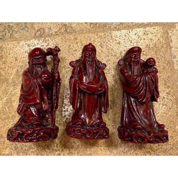Chinese Fu Lu Shou Trio Figurines Polyresin Home Decor - Picture 2 of 8